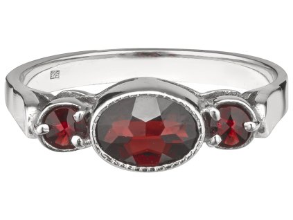 Silver ring with czech garnet, rhodium plated - oval                                                