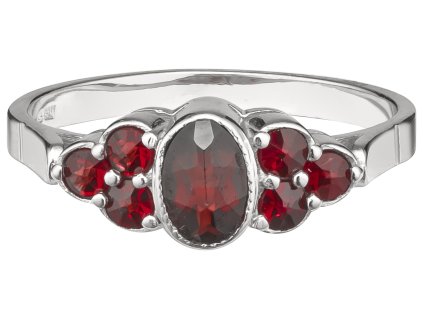 Silver ring with czech garnet, rhodium plated - oval                                                