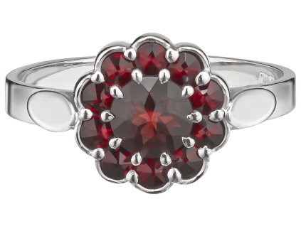Silver ring with czech garnet, rhodium plated - flower                                              