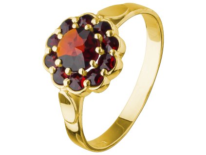 Silver ring with czech garnet, gold plated - flower                                                 