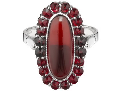 Silver ring with czech garnet, rhodium plated - oval                                                