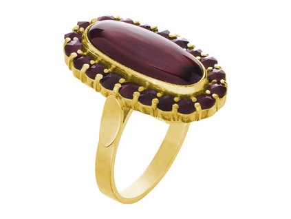 Silver ring with czech garnet, gold plated - oval                                                   
