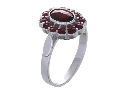 Silver ring with czech garnet, rhodium plated - oval                                                