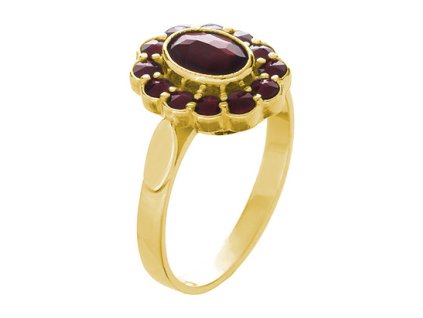 Silver ring with czech garnet, gold plated - oval                                                   