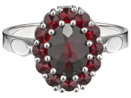 Silver ring with czech garnet, rhodium plated - oval                                                