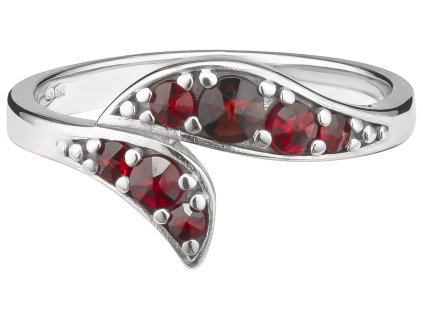 Silver ring with czech garnet, rhodium plated - leaf                                                