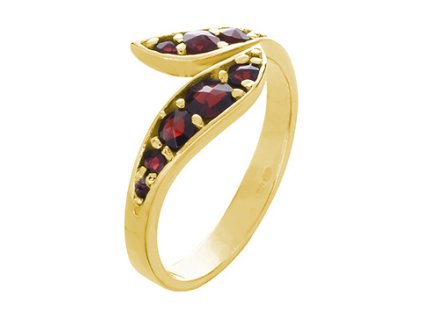 Silver ring with czech garnet, gold plated - leaf                                                   