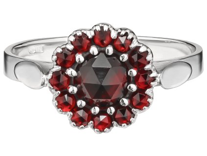 Silver ring with czech garnet, rhodium plated - flower                                              