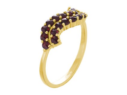 Silver ring with czech garnet, gold plated - wave                                                   