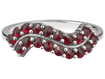 Silver ring with czech garnet, rhodium plated - wave                                                