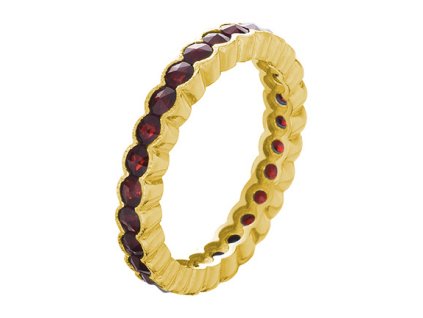 Silver ring with czech garnet, gold plated - line                                                   