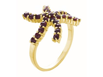 Silver ring with czech garnet, gold plated - star                                                   