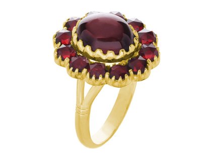 Silver ring with czech garnet, gold plated - oval                                                   