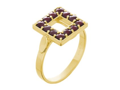 Silver ring with czech garnet, gold plated - square                                                 