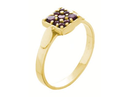 Silver ring with czech garnet, gold plated - square                                                 