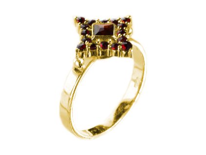 Silver ring with czech garnet, gold plated - square                                                 