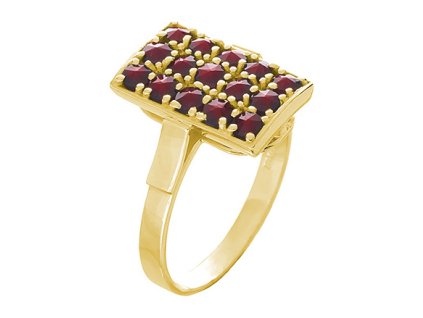 Silver ring with czech garnet, gold plated - rectangle                                              
