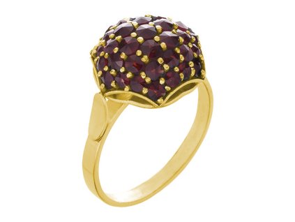 Silver ring with czech garnet, gold plated - raspberry                                              