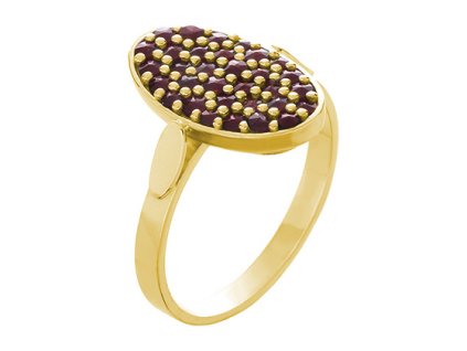 Silver ring with czech garnet, gold plated - oval                                                   