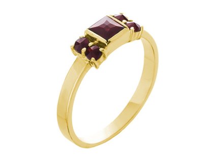 Silver ring with czech garnet, gold plated - square                                                 
