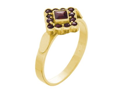 Silver ring with czech garnet, gold plated - square                                                 