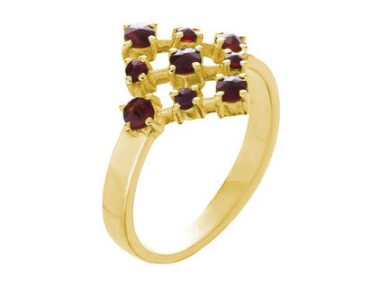 Silver ring with czech garnet, gold plated - square                                                 