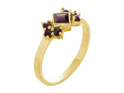 Silver ring with czech garnet, gold plated - square                                                 