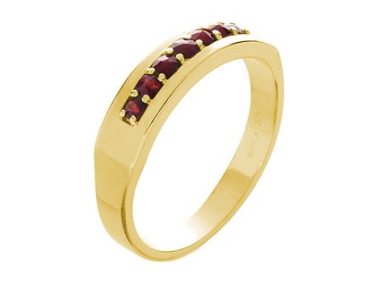Silver ring with czech garnet, gold plated - line                                                   