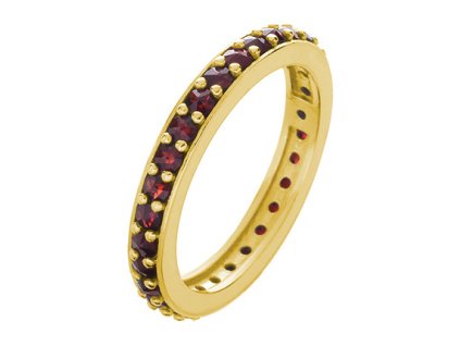 Silver ring with czech garnet, gold plated - line                                                   