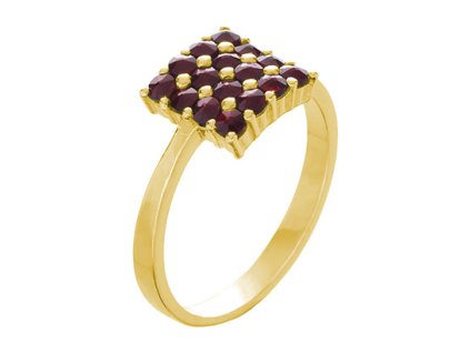 Silver ring with czech garnet, gold plated - square                                                 