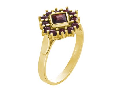 Silver ring with czech garnet, gold plated - square                                                 