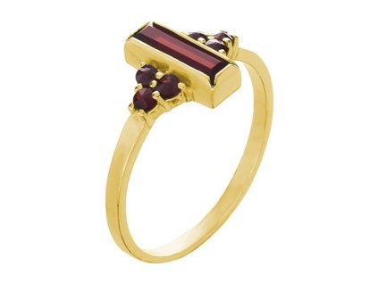 Silver ring with czech garnet, gold plated - rectangle                                              