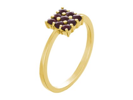 Silver ring with czech garnet, gold plated - square                                                 