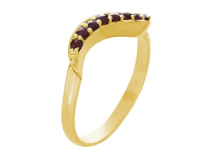 Silver ring with czech garnet, gold plated - wave                                                   