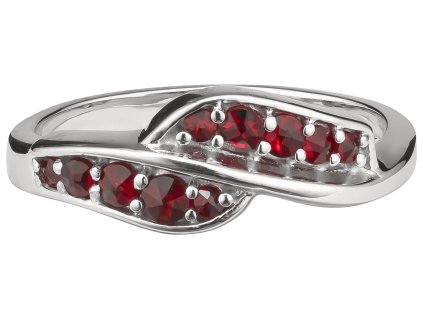 Silver ring with czech garnet, rhodium plated - wave                                                