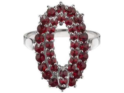 Silver ring with czech garnet, rhodium plated - oval                                                