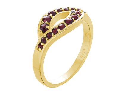 Silver ring with czech garnet, gold plated - wave                                                   