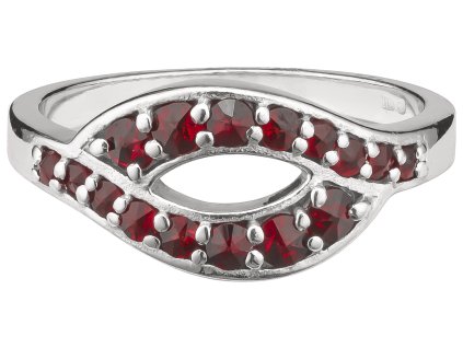 Silver ring with czech garnet, rhodium plated - wave                                                