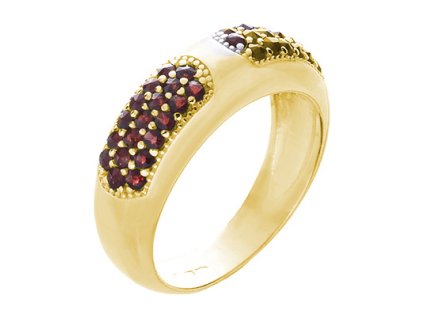 Silver ring with czech garnet, gold plated - line                                                   