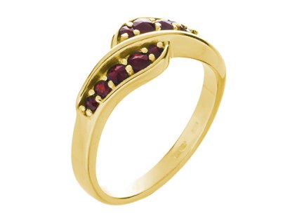 Silver ring with czech garnet, gold plated - wave                                                   