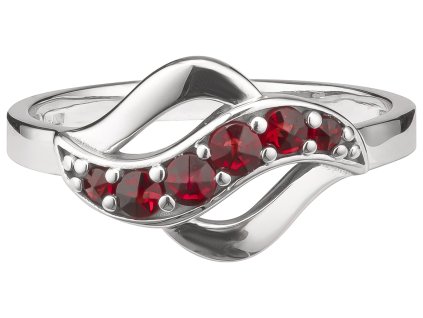 Silver ring with czech garnet, rhodium plated - wave                                                