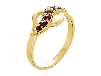 Silver ring with czech garnet, gold plated - wave                                                   