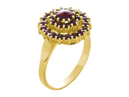 Silver ring with czech garnet, gold plated - circle                                                 