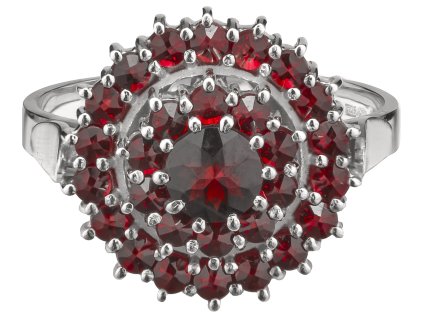 Silver ring with czech garnet, rhodium plated - circle                                              