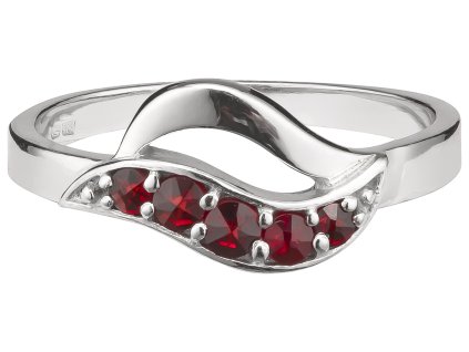 Silver ring with czech garnet, rhodium plated - wave                                                
