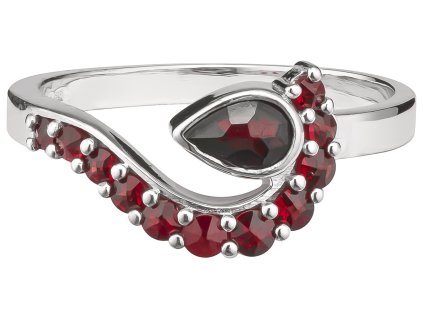 Silver ring with czech garnet, rhodium plated - wave                                                