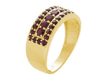 Silver ring with czech garnet, gold plated - line                                                   