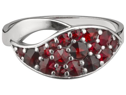 Silver ring with czech garnet, rhodium plated - wave                                                