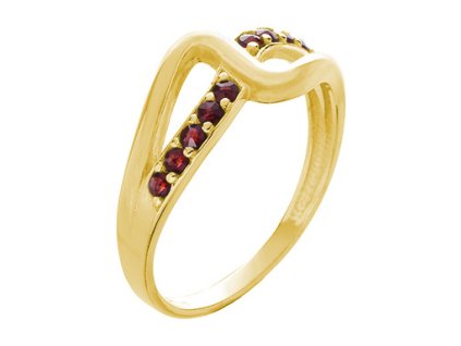 Silver ring with czech garnet, gold plated - wave                                                   