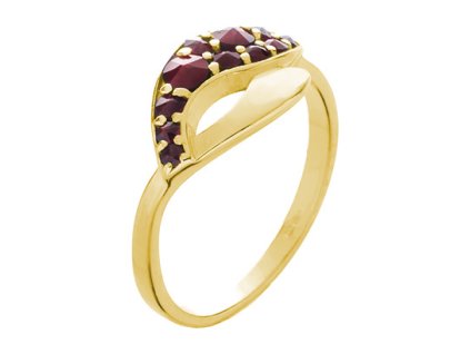 Silver ring with czech garnet, gold plated - wave                                                   